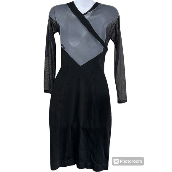 Vtg J Harris Bodycon‎ Dress XS Black Sheer Mesh Back Cutouts Y2K Goth Glam Party - Picture 7 of 10